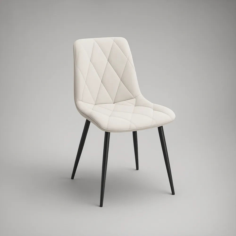 Cadeira Estofada em Couro Sintético PU Branco com Pernas Pretas, 49 x 57 x 86 cm
