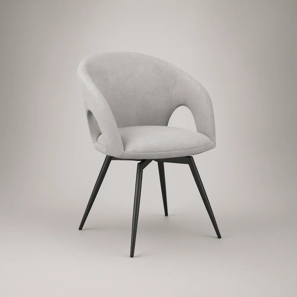 Cadeira Estofada Curva Cinzenta com Pernas Pretas em Aço, 60 x 58 x 80 cm