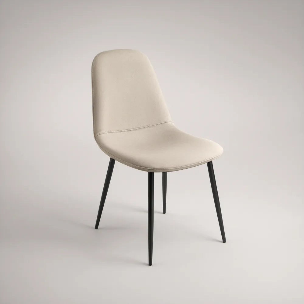 Cadeira de Jantar Estofada Curva Creme com Pernas em Aço Preto 45 x 55 x 85 cm