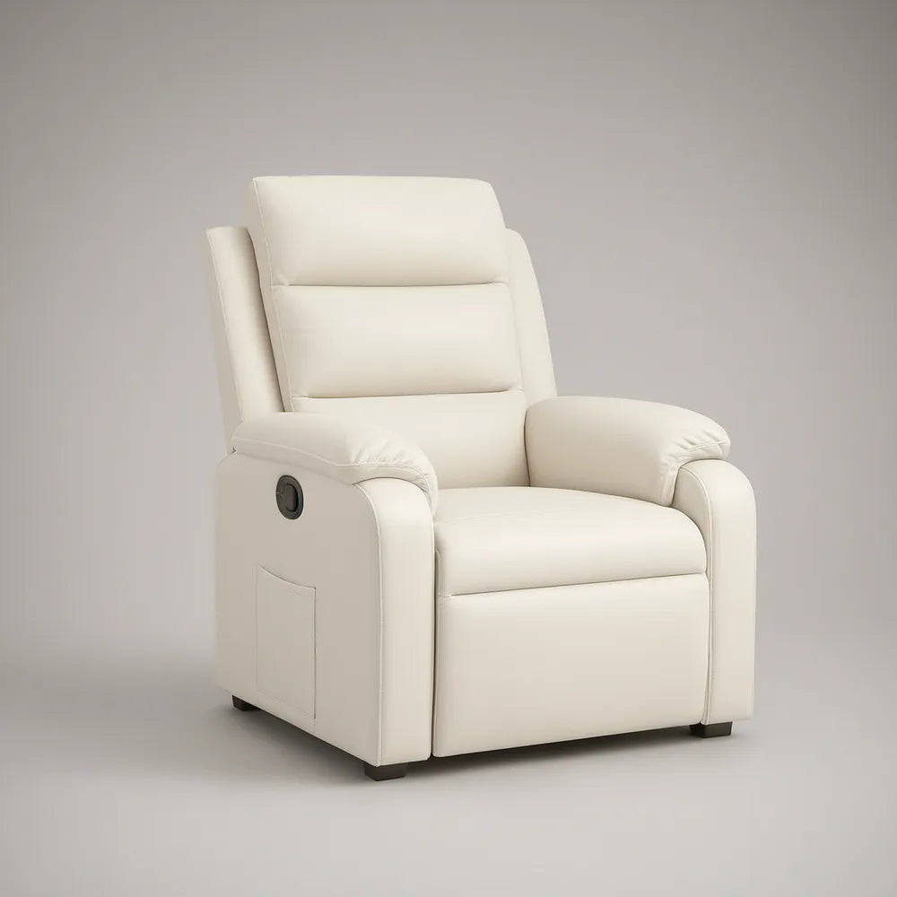 Poltrona Reclinável Manual em Couro Sintético PU Creme 86 x 93 x 102 cm
