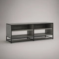 Móvel de TV Retangular com 4 Nichos em MDF e Aço Cinzento-escuro e Preto 140 x 40 x 60 cm