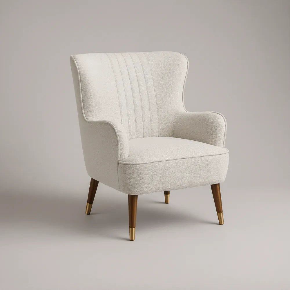 Poltrona de Encosto Alto com Abas em Bouclé Creme 75 x 82 x 101 cm