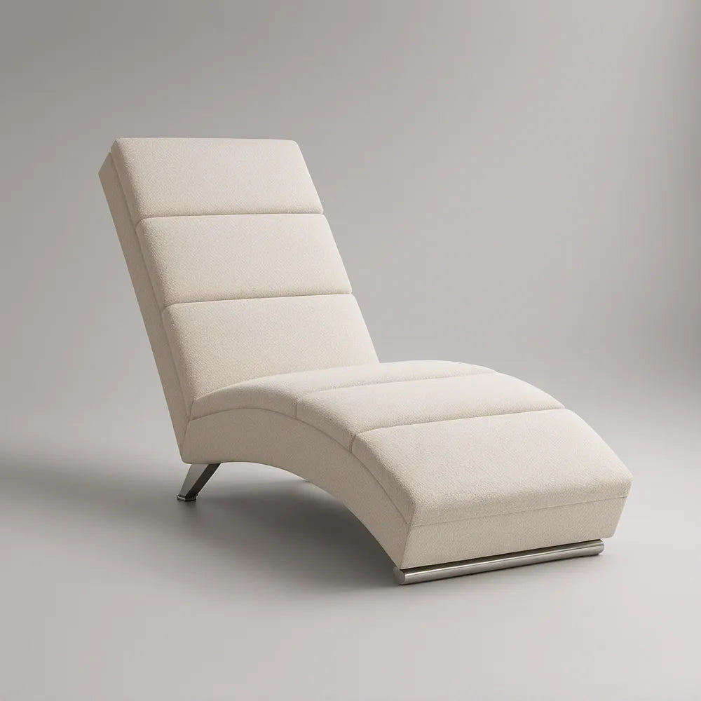 Chaise longue curva estofada em poliéster creme, 165 x 65 x 87 cm