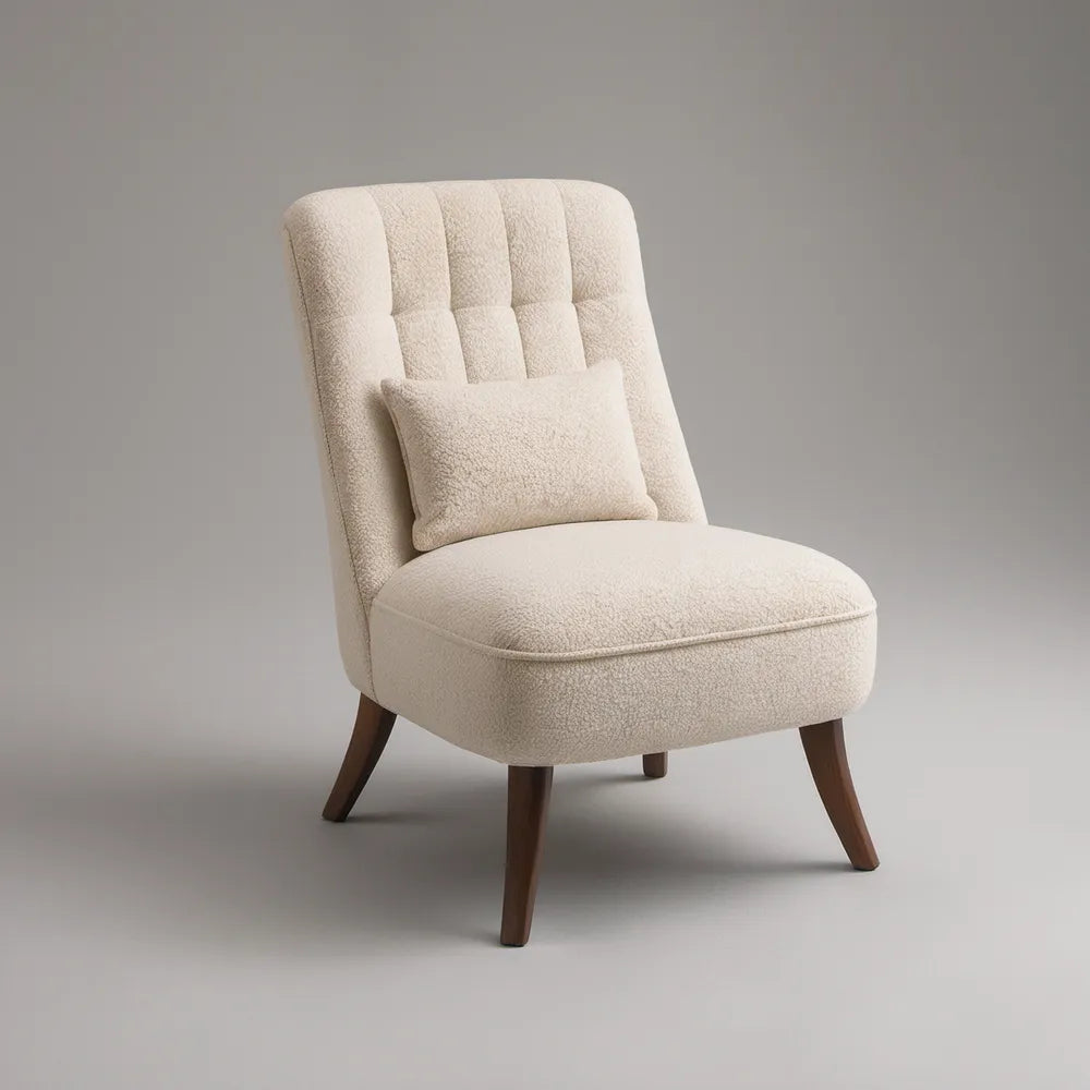 Poltrona de Leitura em Bouclé Creme com Pés em Madeira Castanho-Escuro, 76 x 82 x 98 cm