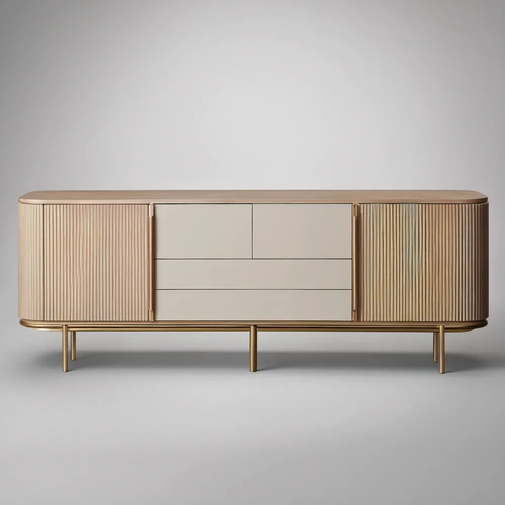 Móvel de TV Retangular 180 x 40 x 75 cm em MDF Bege com Pés em Aço Dourado