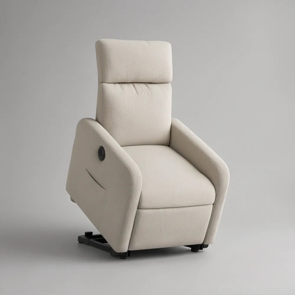 Poltrona Reclinável Elétrica em Poliéster Creme 82 x 94 x 105 cm