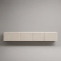 Móvel suspenso com 4 portas caneladas em MDF Branco Creme, 180 x 30 x 35 cm